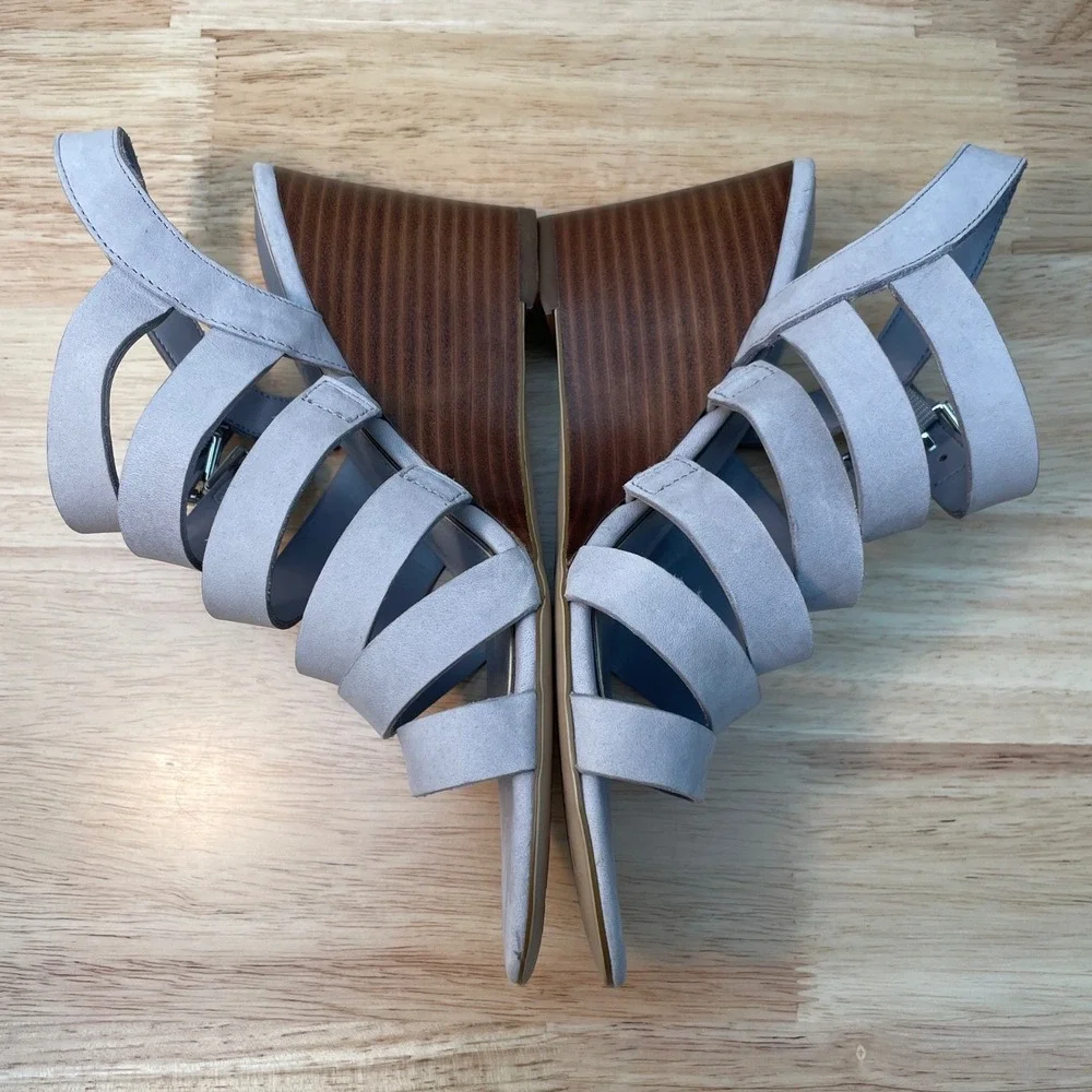 Lauren Ralph‎ Lauren Aleigh Strappy Suede Wedge Sandals Grey Lavender 6.5B